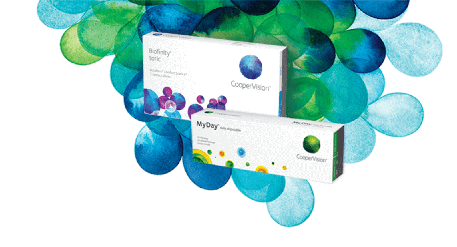 MyDay and Biofinity toric contact lens boxes
